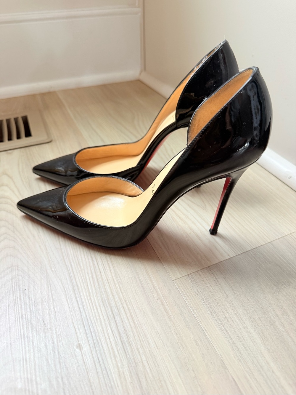 Christian Louboutin Black Patent Pointed D'Orsay Pumps with Red Sole